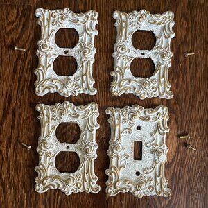 Vintage American Tack Metal Outlet and Light Switch Covers Roses Brass White